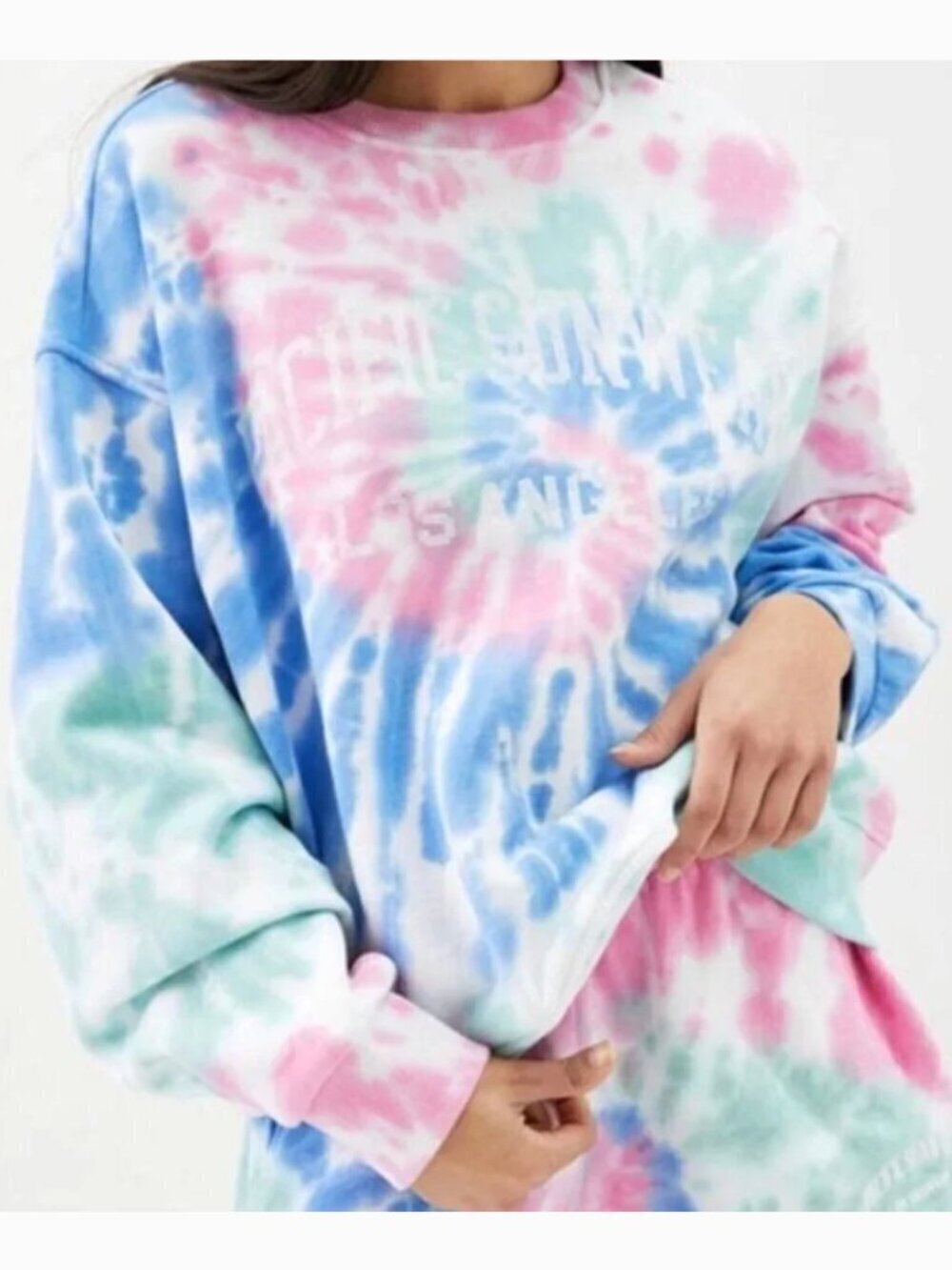 PACSUN EMMA CHAMBERLAIN Tie Dye Sweatshirt White Pink Blue Oversized Crewneck M